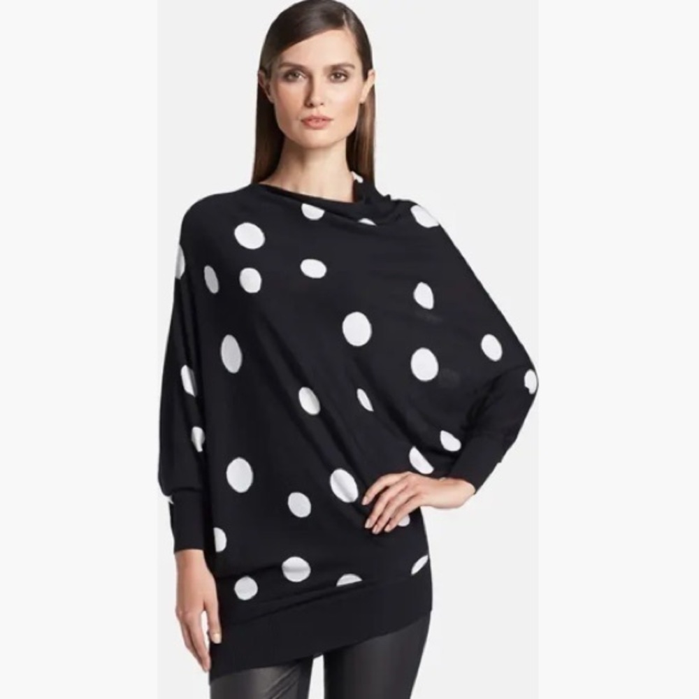 St. John Collection Dot Intarsia Knit Asymmetrical Sweater